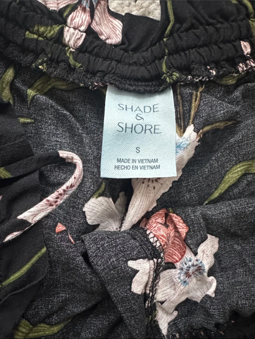 Shade & Shore Black Floral Swim Cover Set with Pink and Cream Blooms 2 pc set